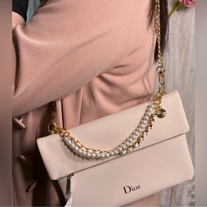 Clutch/Shoulder Bag Shell Pink & Metallic Gold Lining Vegan Leather Dior Parfums